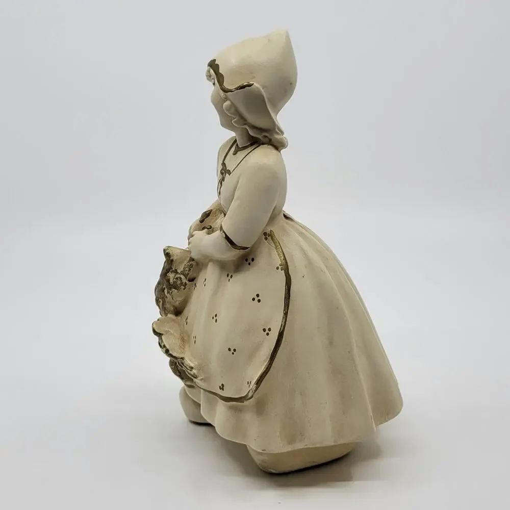 Vintage Antique Chalkware Dutch Girl with Goose Figure Figurine Sculpture